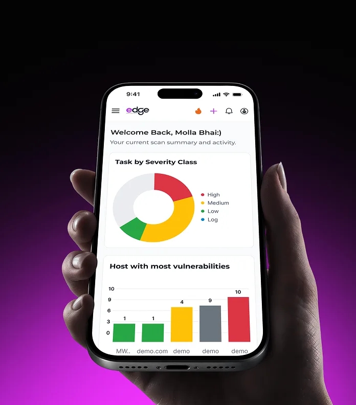 Edge vulnerability dashboard held in a hand