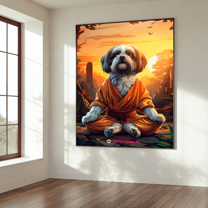 PetStudio.ai framed pet portrait in a living room