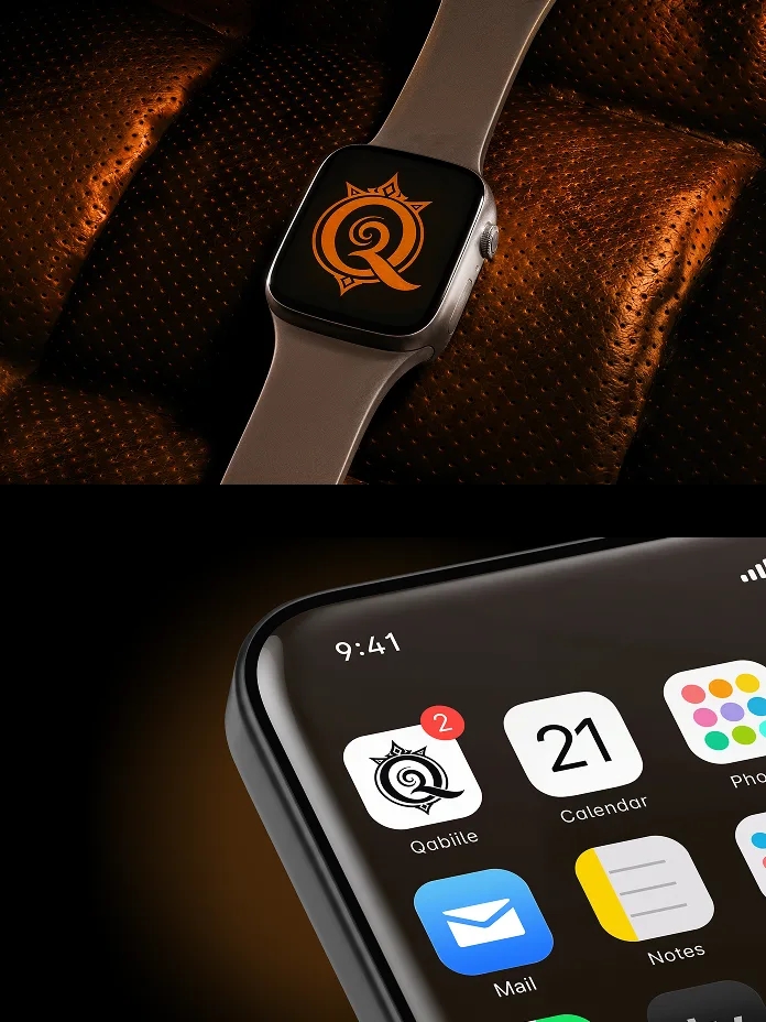 Qabiile Apple Watch and mobile UI mockup elements