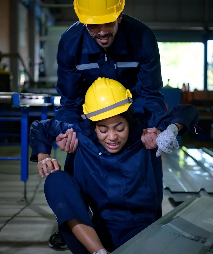 Safety engineers collaborating in industrial facility
