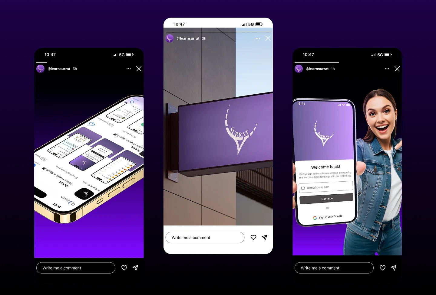 Surrat social and device mockup collage