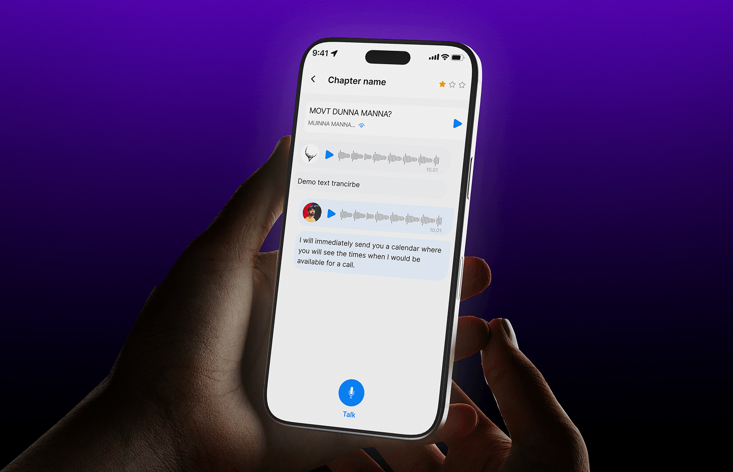 chat-style voice lesson screen