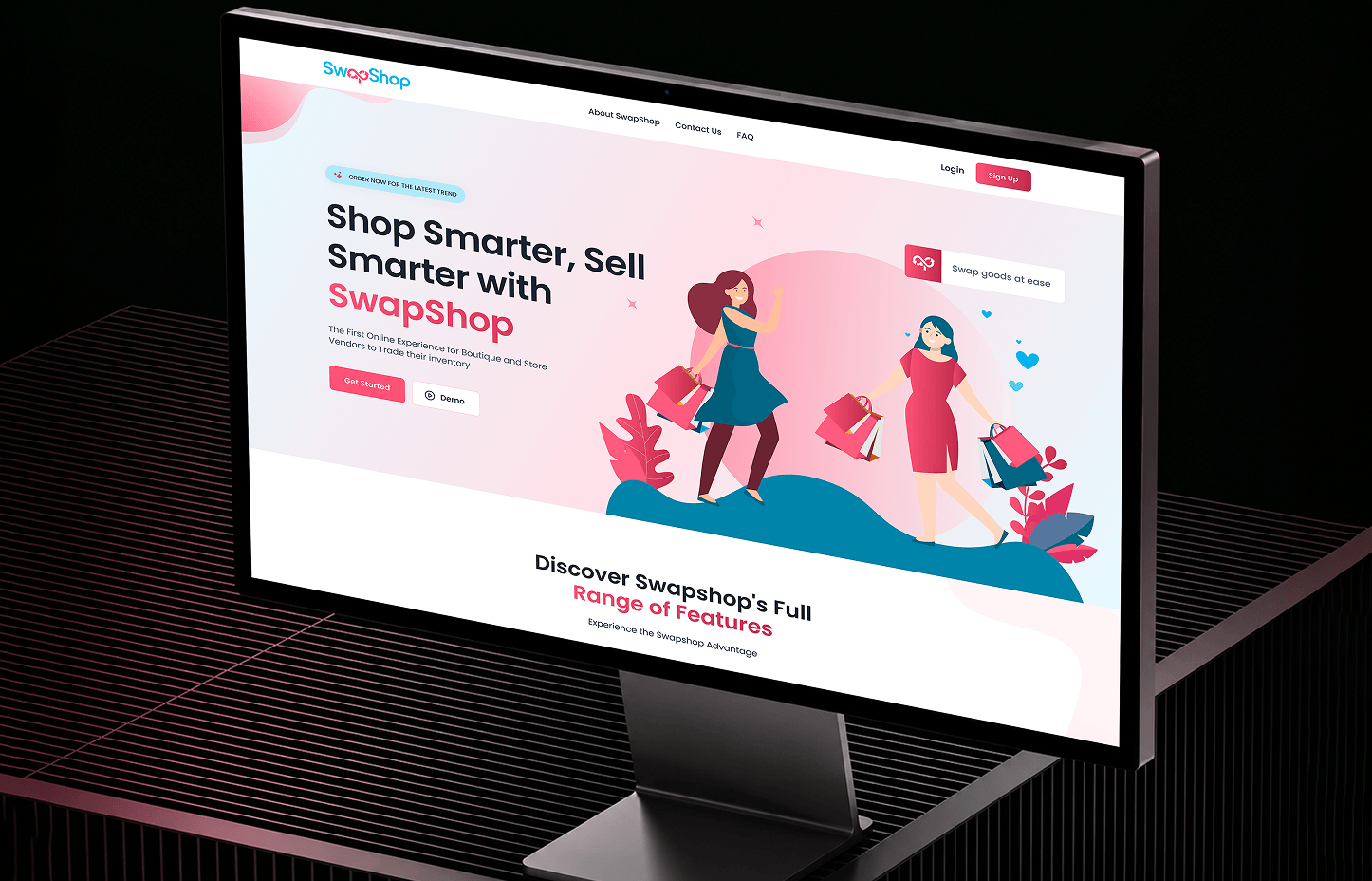 SwapShop landing page shown on a desktop monitor
