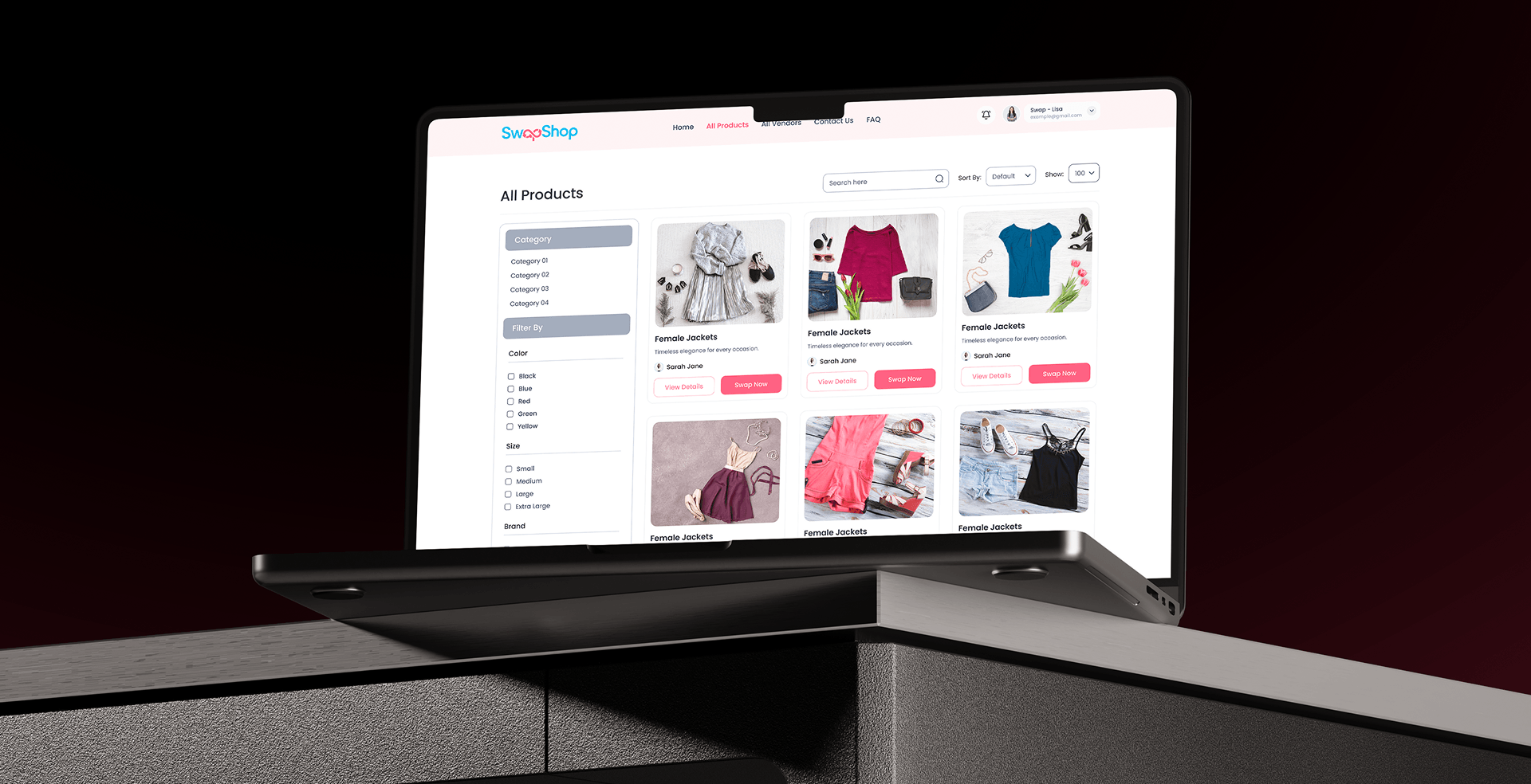 SwapShop All Products marketplace on a laptop