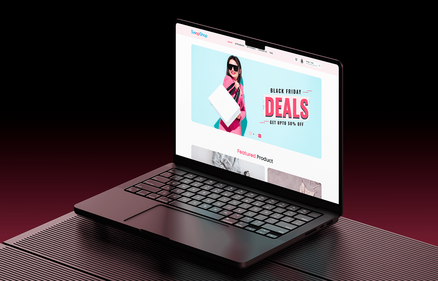 SwapShop landing page deals promotion on a laptop