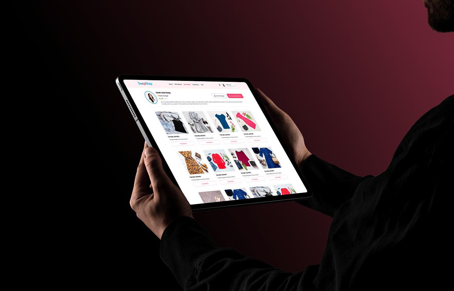 SwapShop vendor profile held on a tablet