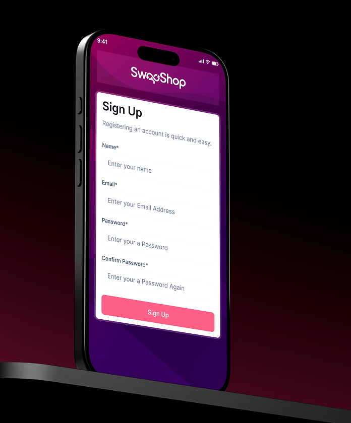 SwapShop mobile sign-up screen