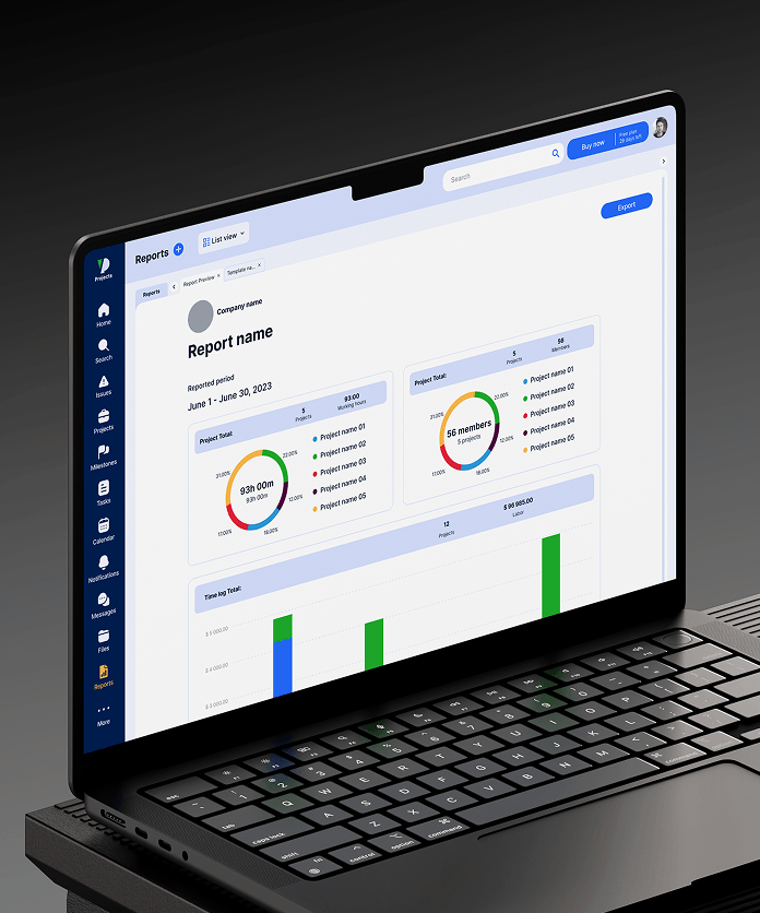 Vida Dynamic reports dashboard shown on a laptop