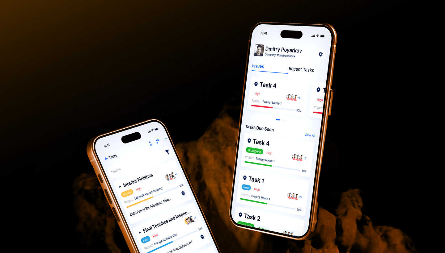 Vida Dynamics mobile app task list and dashboard on two phones