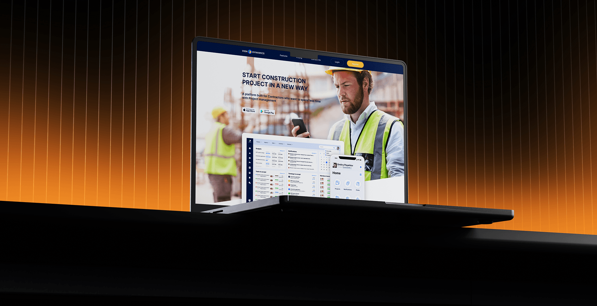 Vida Dynamic homepage shown on a laptop