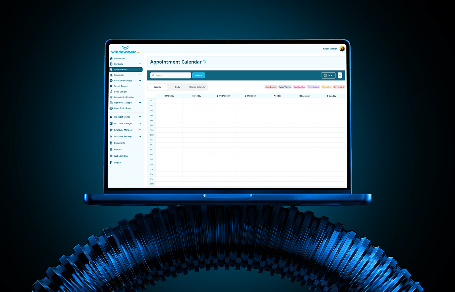 WindowWare Pro appointment calendar on a laptop