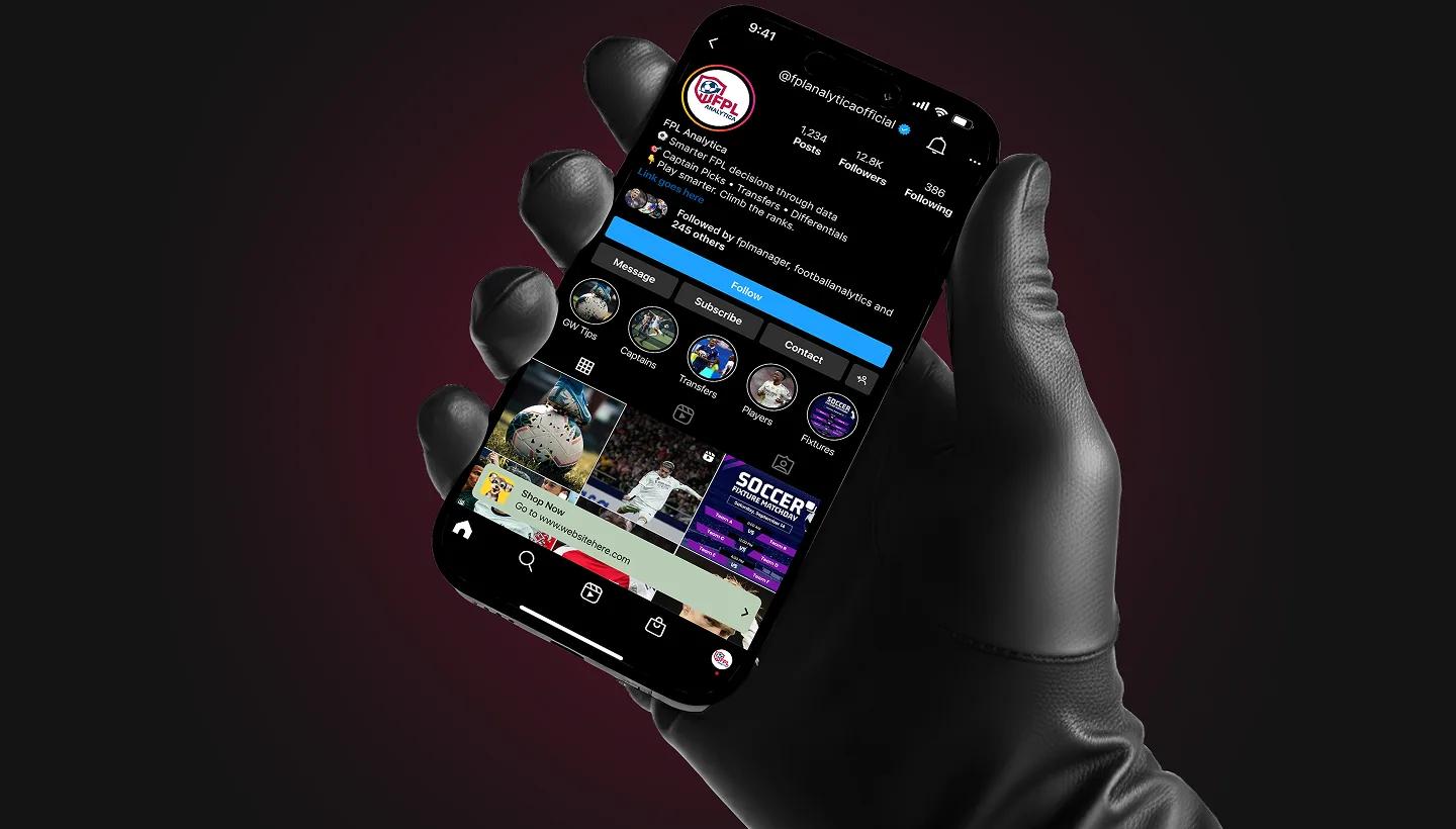 FPL Analytica social profile shown on a phone