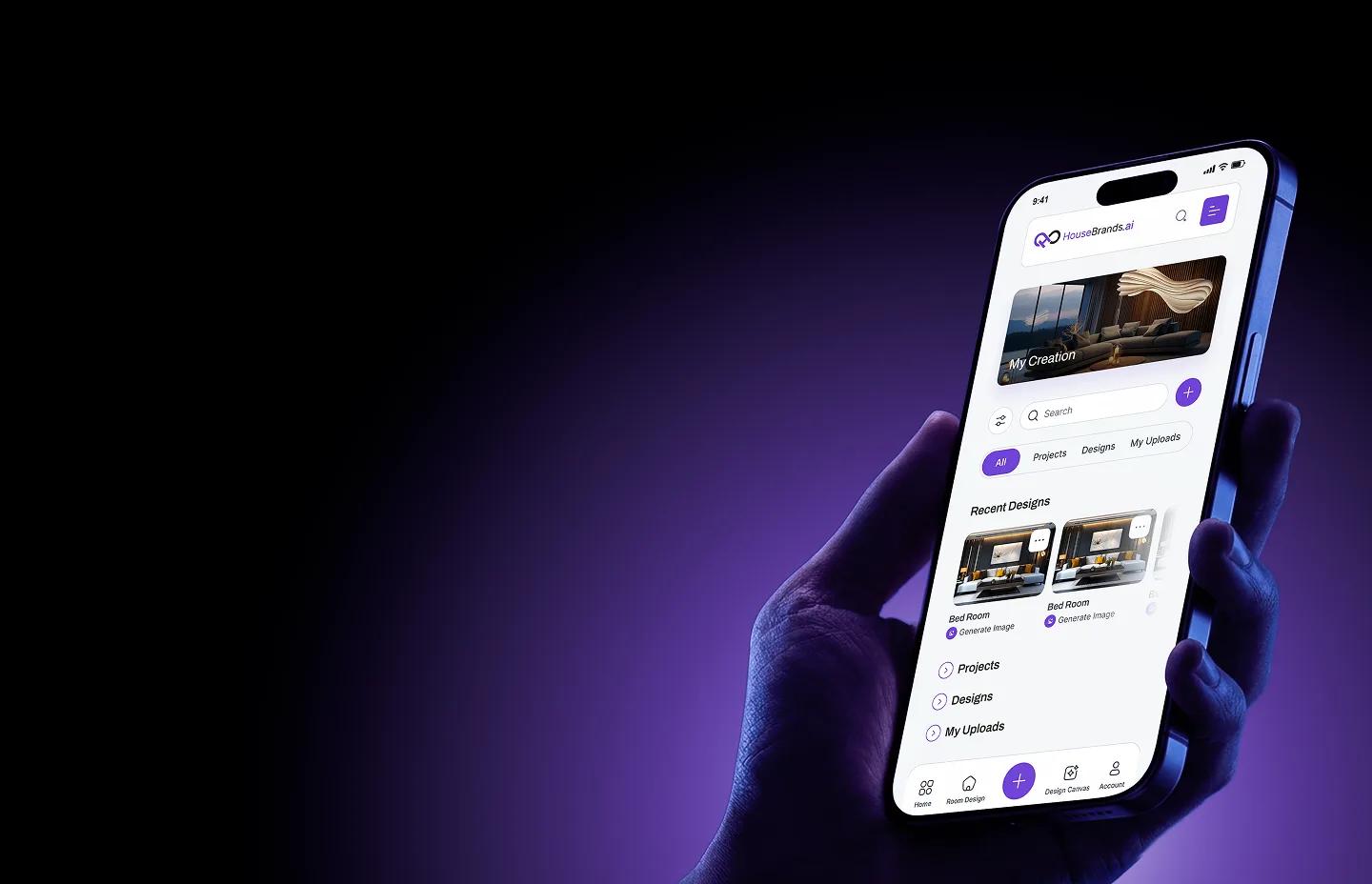HouseBrands AI shown on a mobile phone