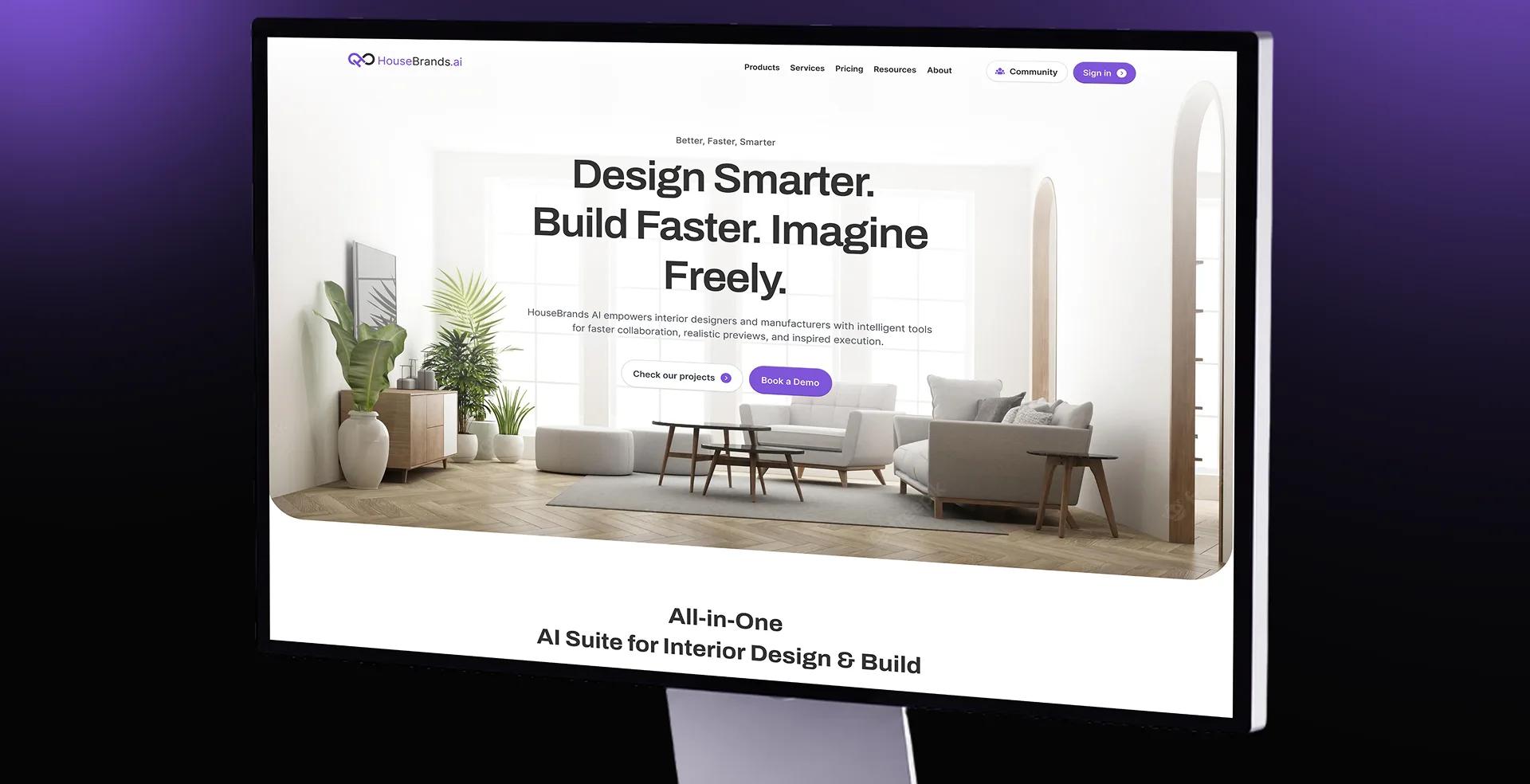 HouseBrands AI website shown on a monitor