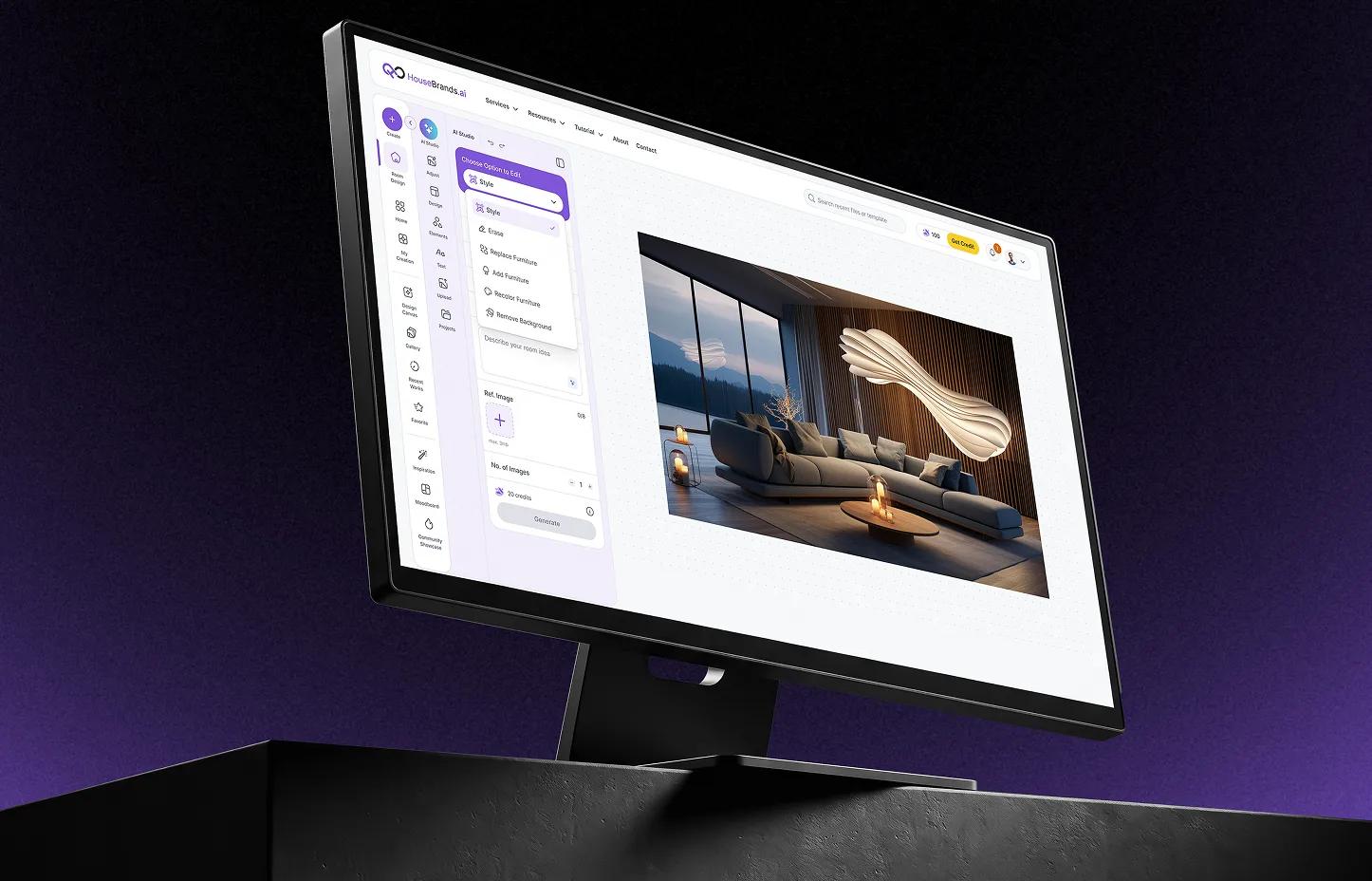 HouseBrands AI Studio Editor shown on a monitor