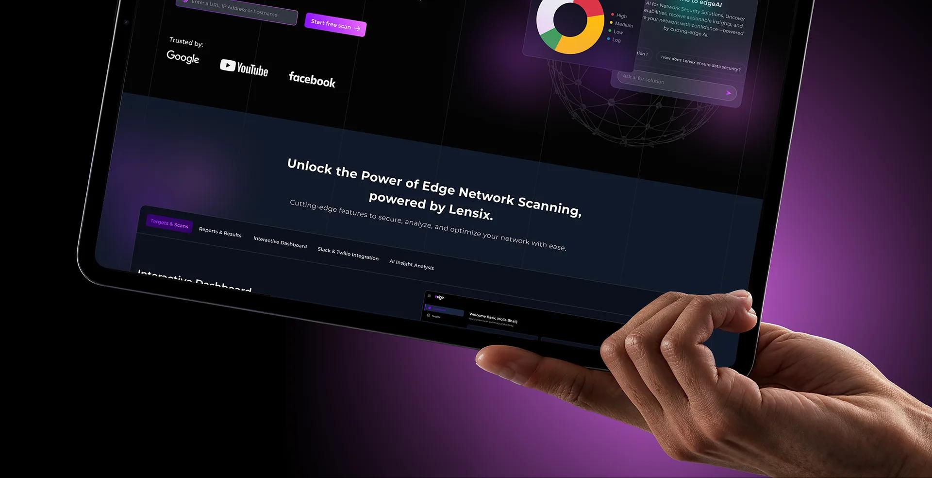 Tablet showing the Edge interactive dashboard