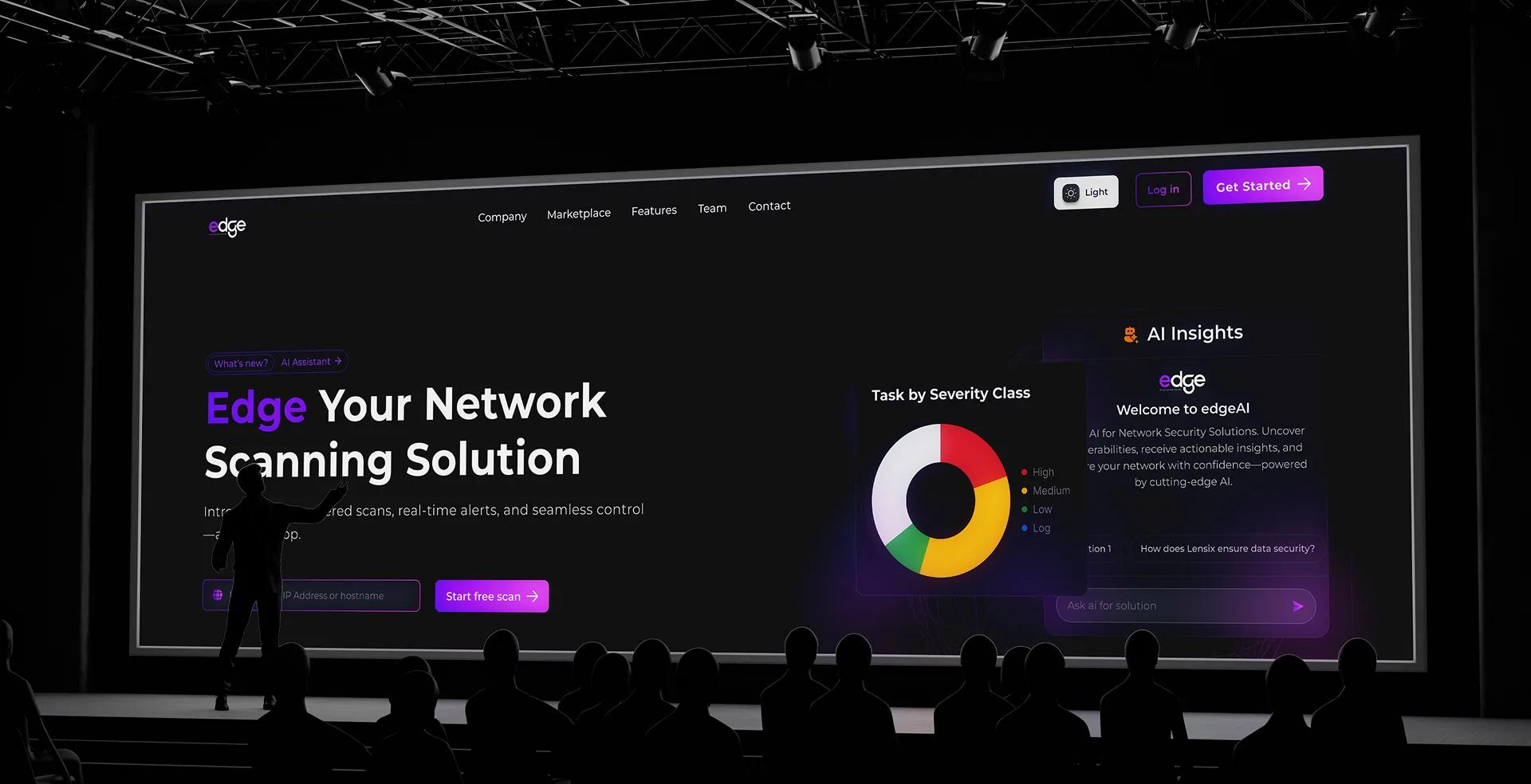 Edge network scanning landing page in dark theme