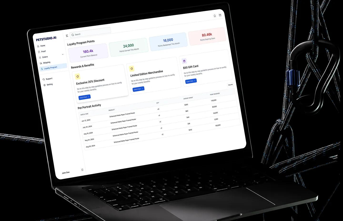 PetStudio.ai loyalty program points and rewards dashboard