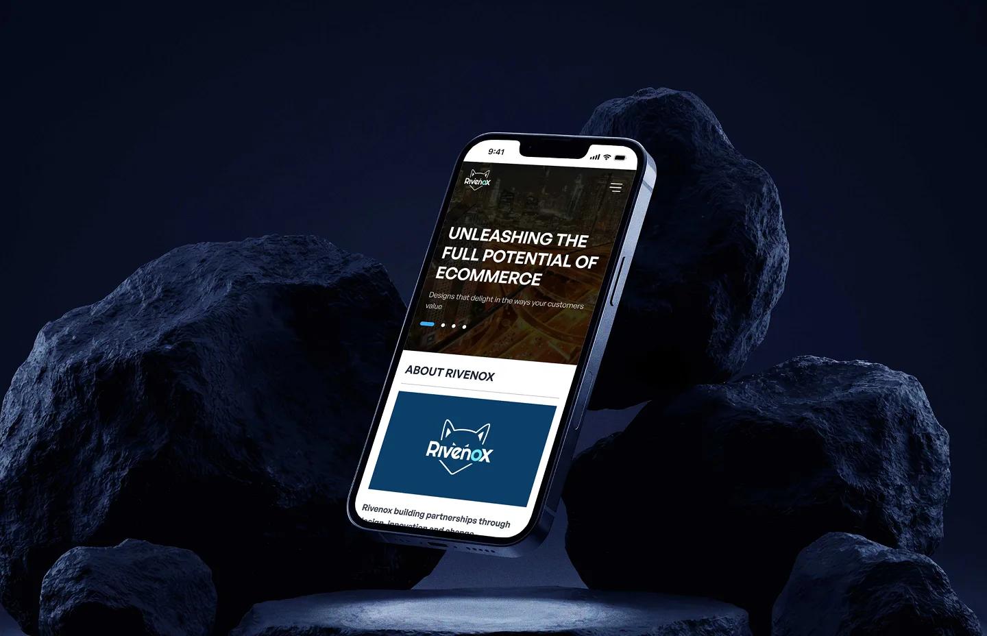 Rivenox website shown on a mobile phone