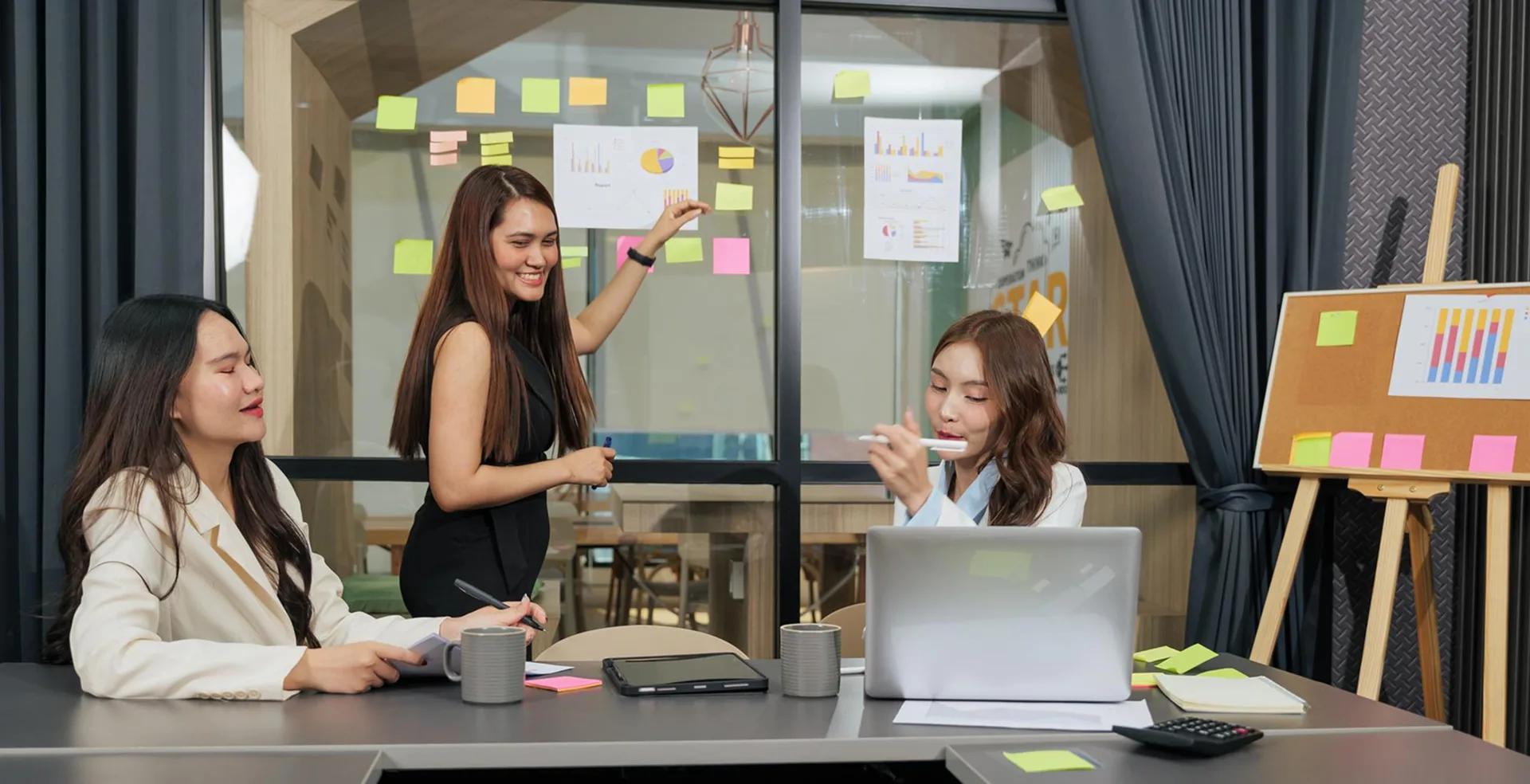 team brainstorming with sticky notes