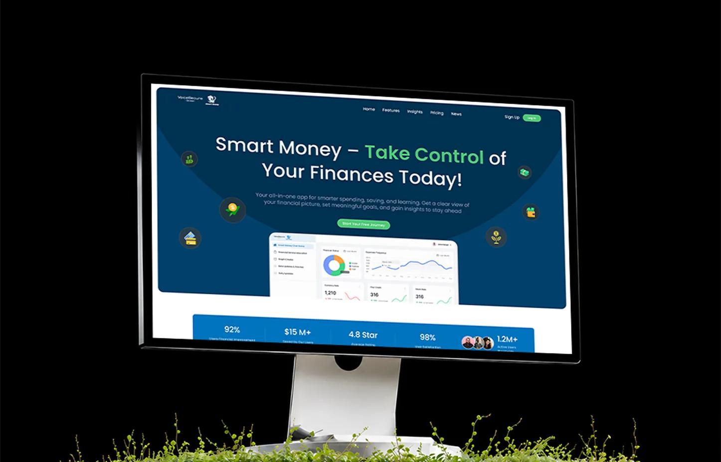 Smart Money Chat landing page on a desktop monitor