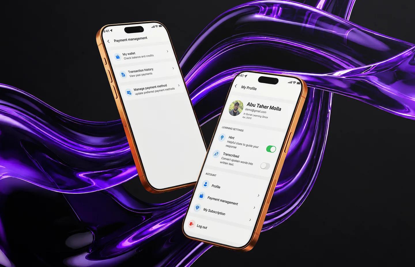 profile and payment management screens