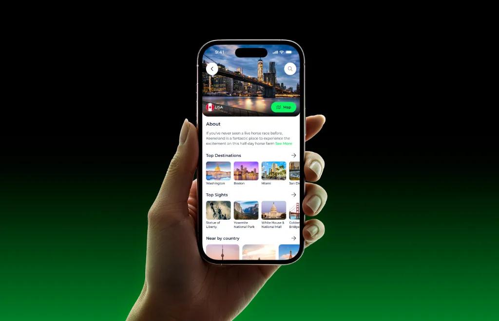 Trekly destination detail screen mockup