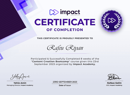 impact - certificate of completion