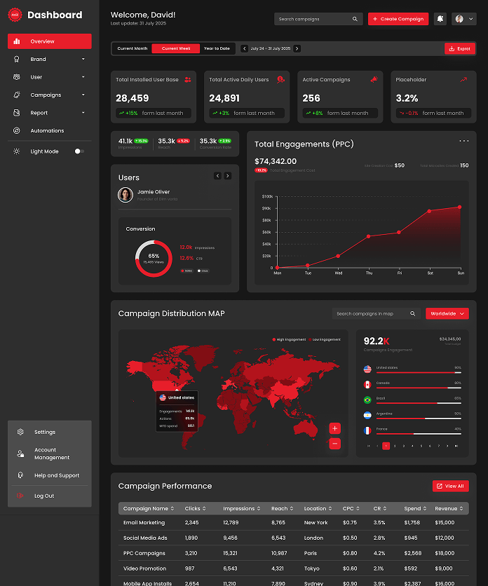 Bizi analytics dark dashboard