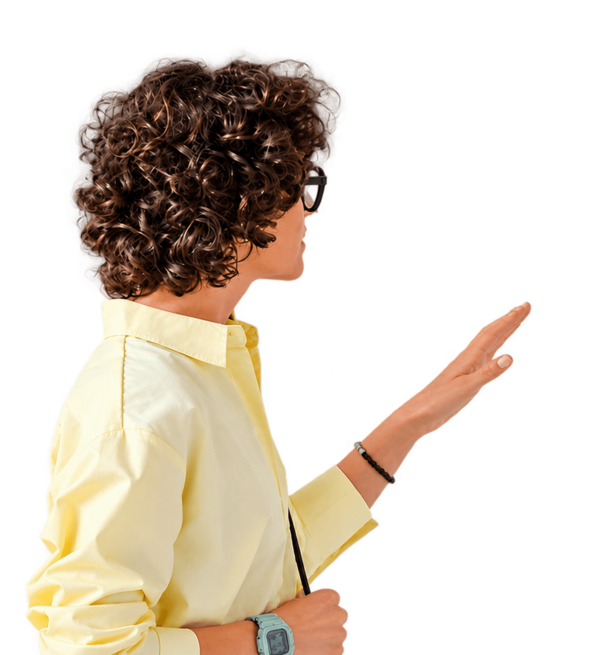 Discussion member left looking at screen