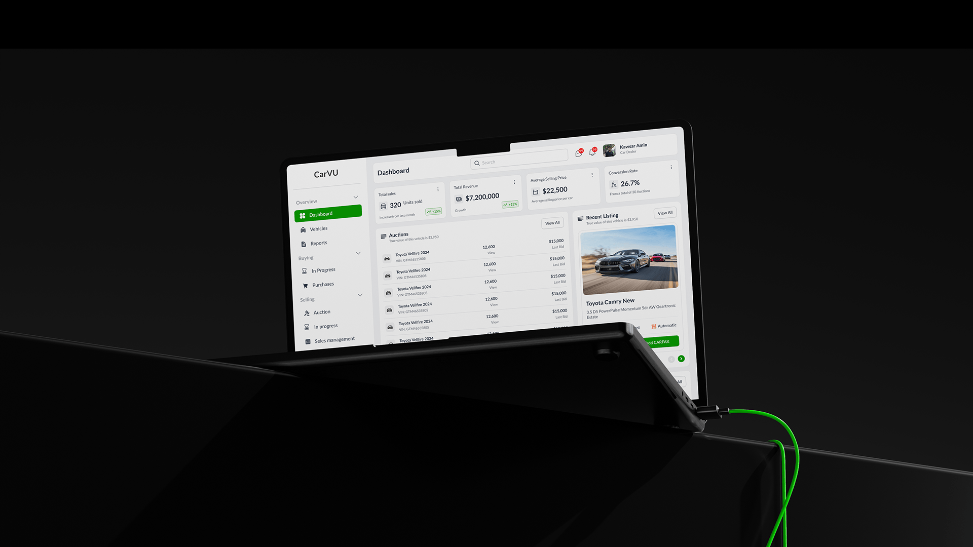 CarVU dashboard on a desktop display