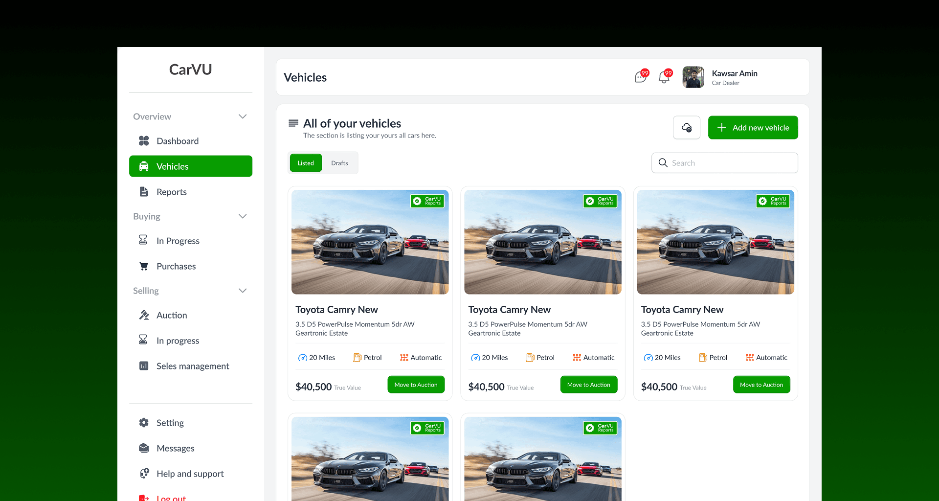 CarVU vehicle inventory dashboard
