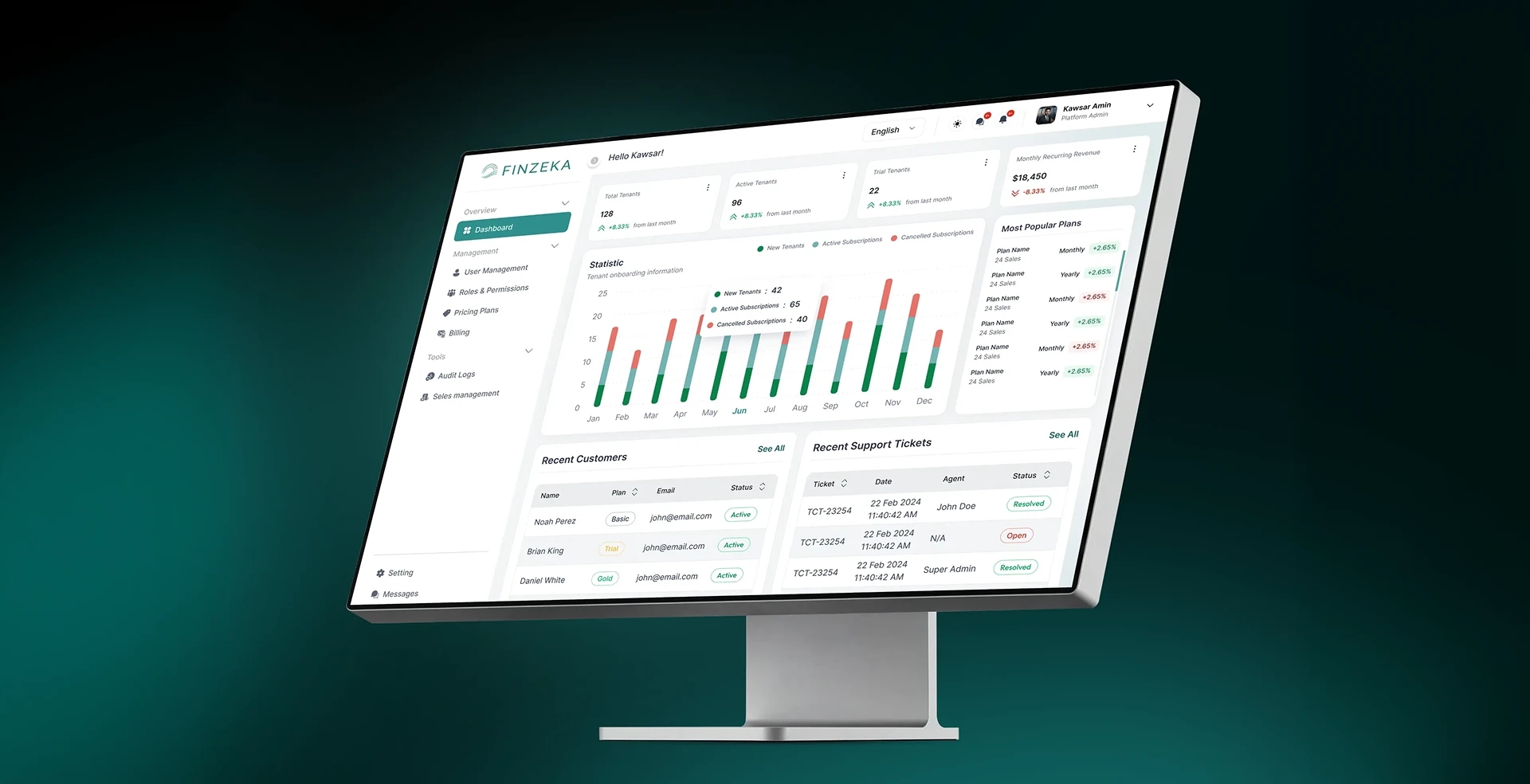 Finzeka dashboard overview on desktop