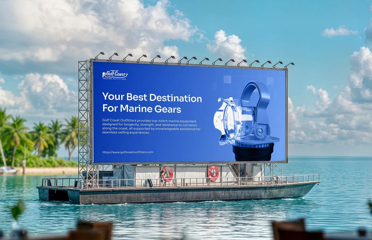 Gulf Coast Outfitters billboard advertisement on the water