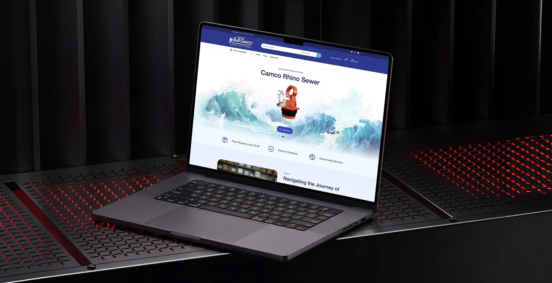 Gulf Coast Outfitters homepage shown on a laptop