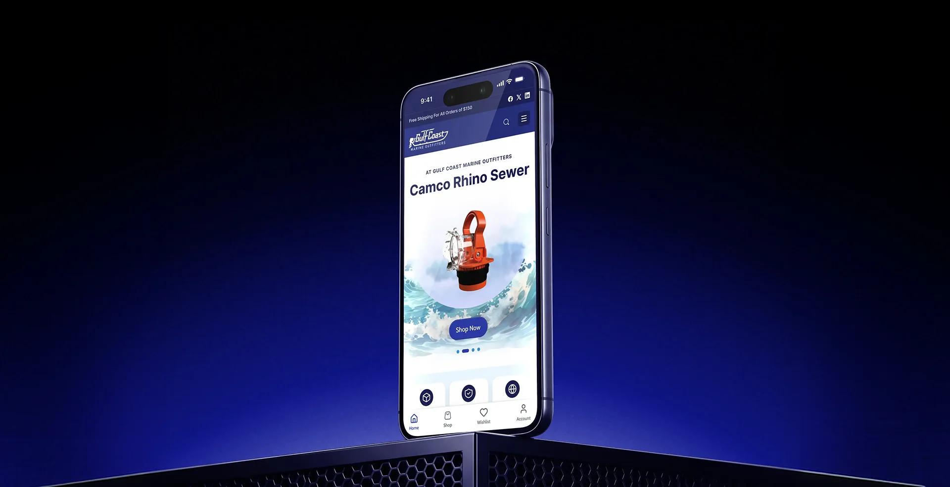Gulf Coast Outfitters mobile homepage shown on a phone