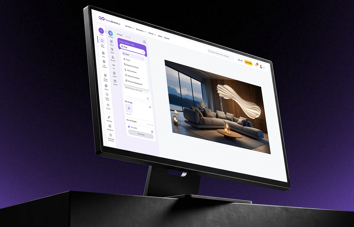 AI Studio style transformation editor on a monitor