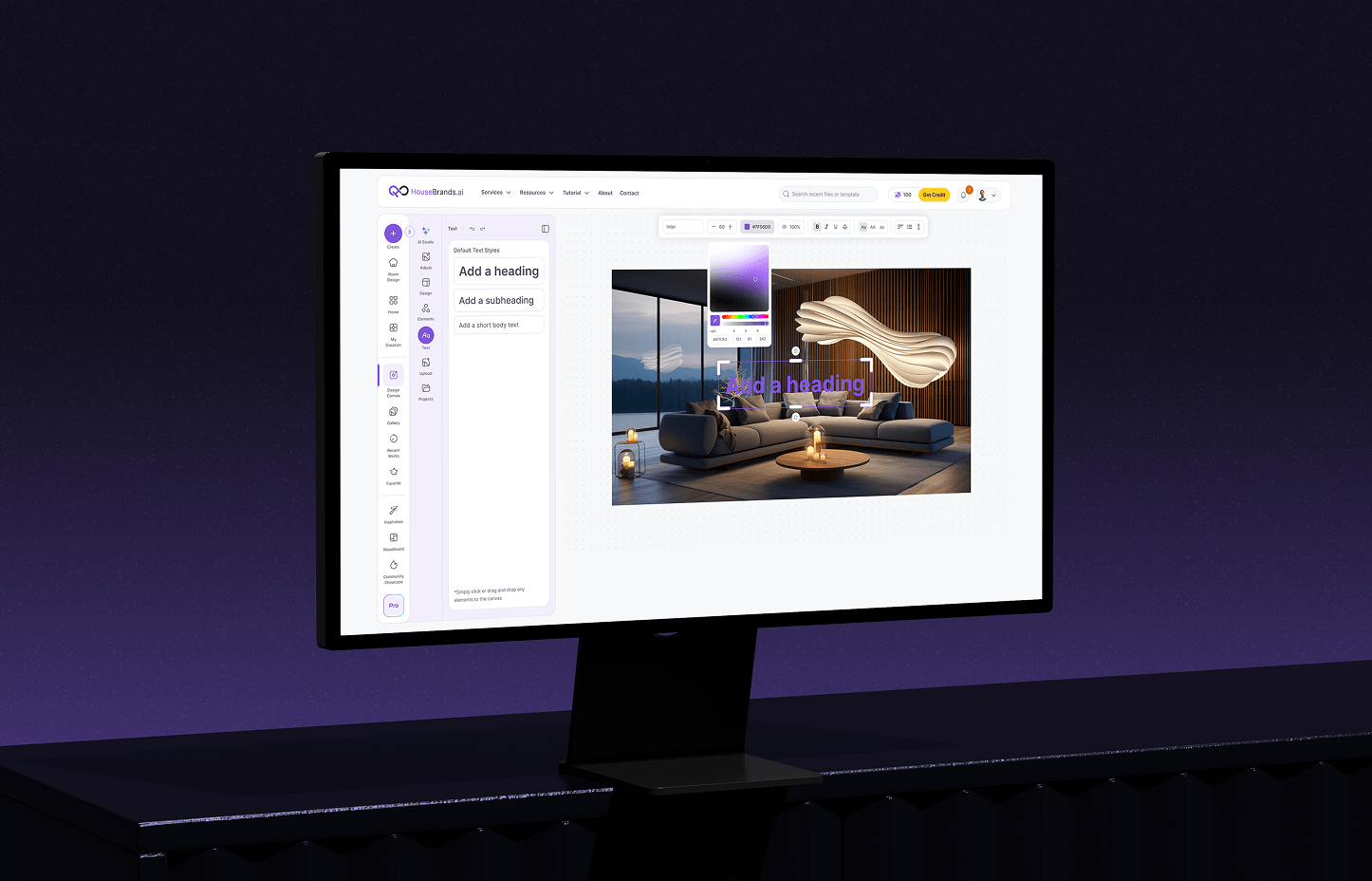 Text and font color editor panel on a monitor
