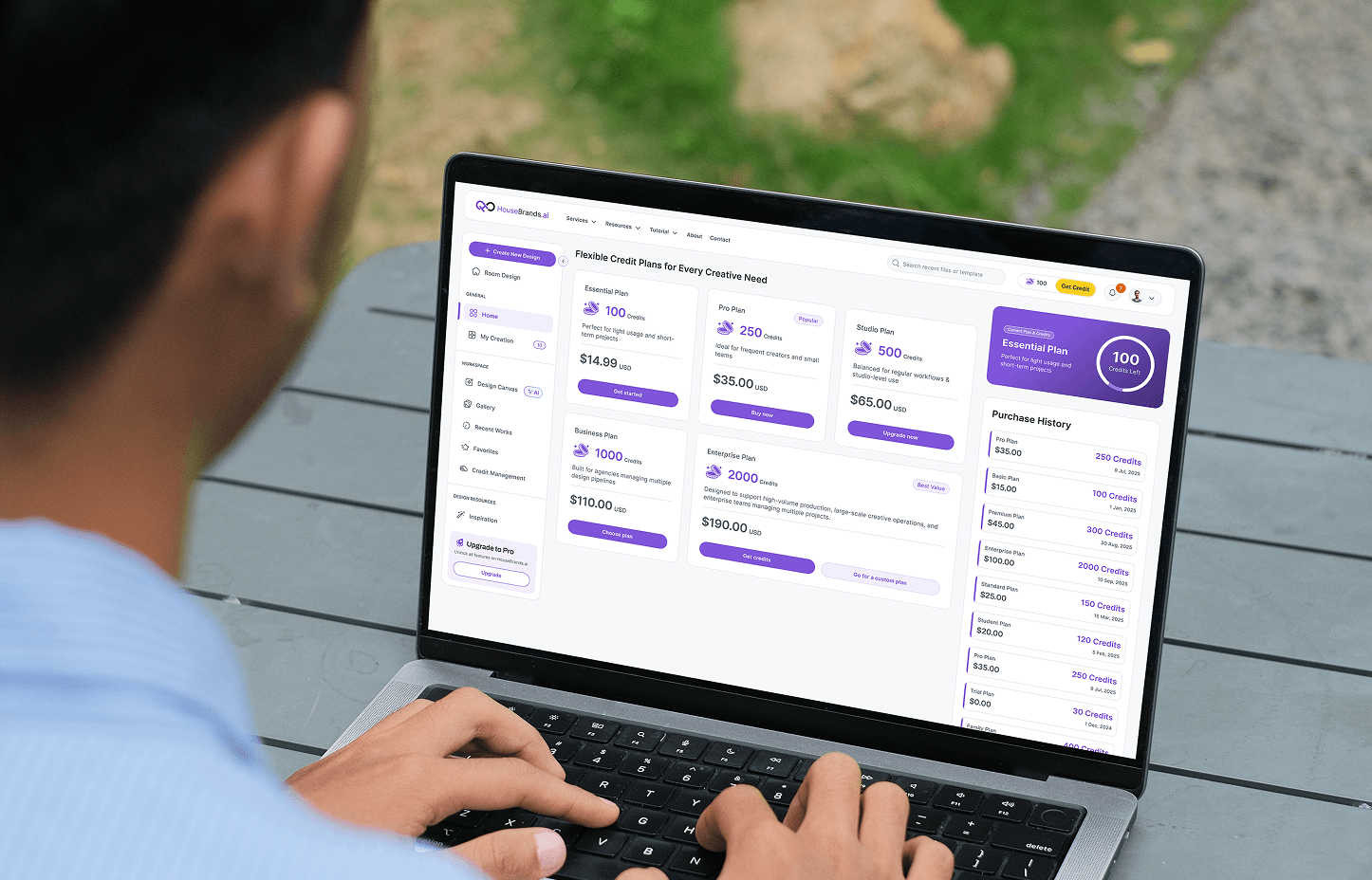 Credit plans page on a laptop