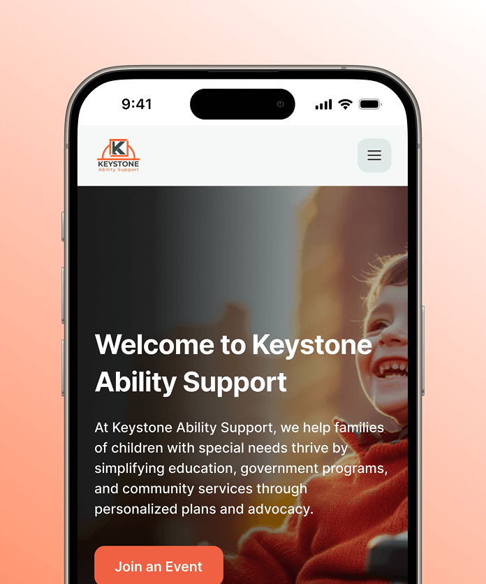 Keystone Ability Support website shown on a mobile phone