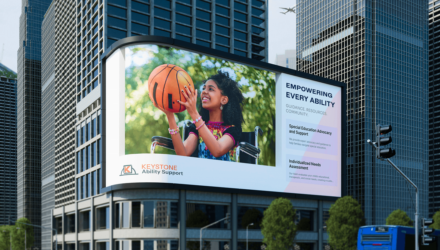 Keystone Ability Support brand billboard in a city