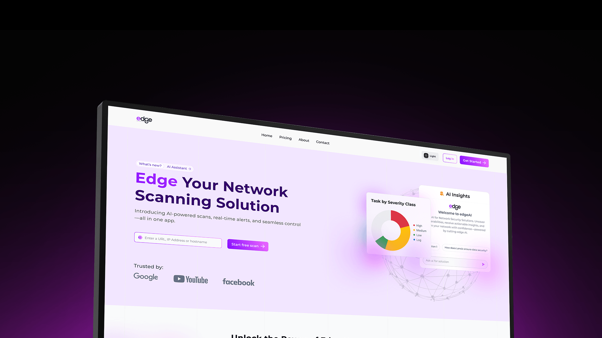 Edge network scanning landing page on a monitor