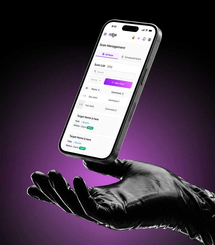Edge scan management screen floating above a hand