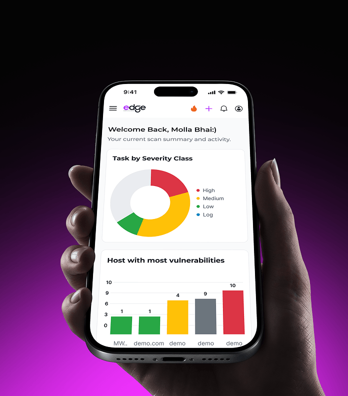 Edge vulnerability dashboard held in a hand