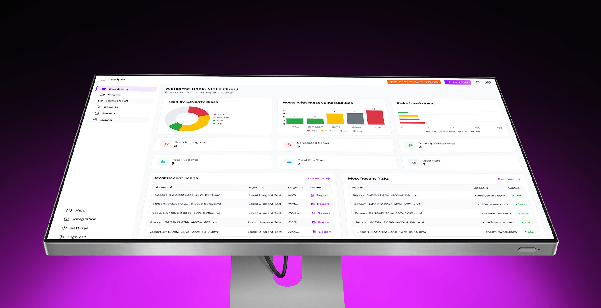 Edge vulnerability dashboard on a monitor