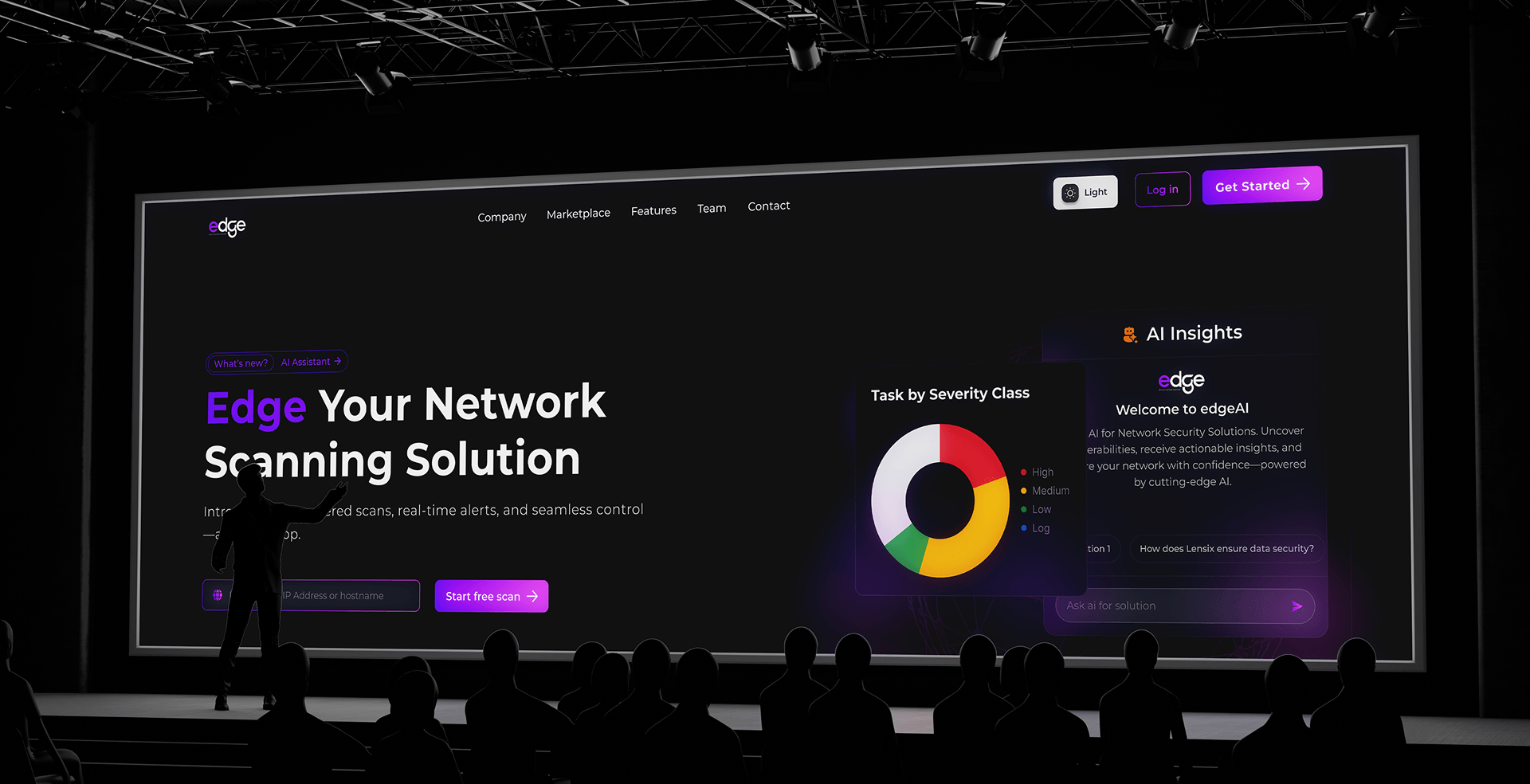 Edge network scanning landing page in dark theme