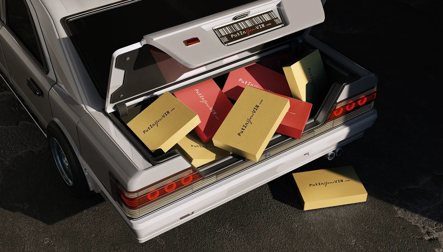Branded boxes loaded into a car trunk