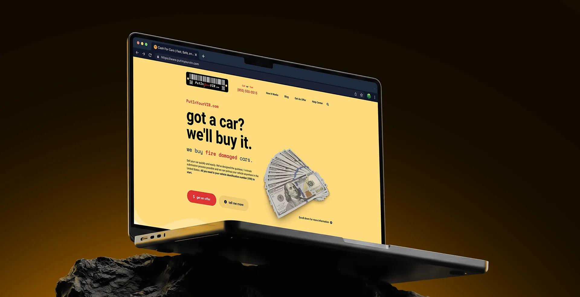 PutInYourVIN.com homepage shown on a laptop