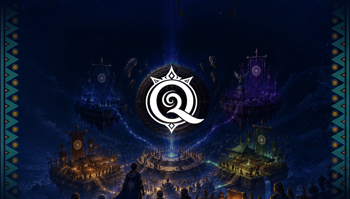 Qabiile tribal world cover — Q logo over immersive landscape