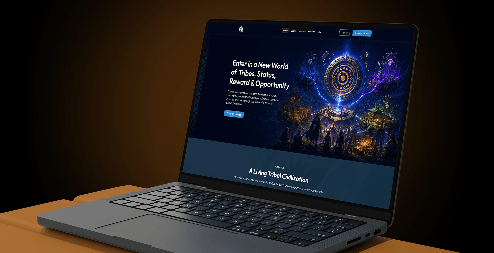 Qabiile platform displayed on a laptop — tribal community homepage